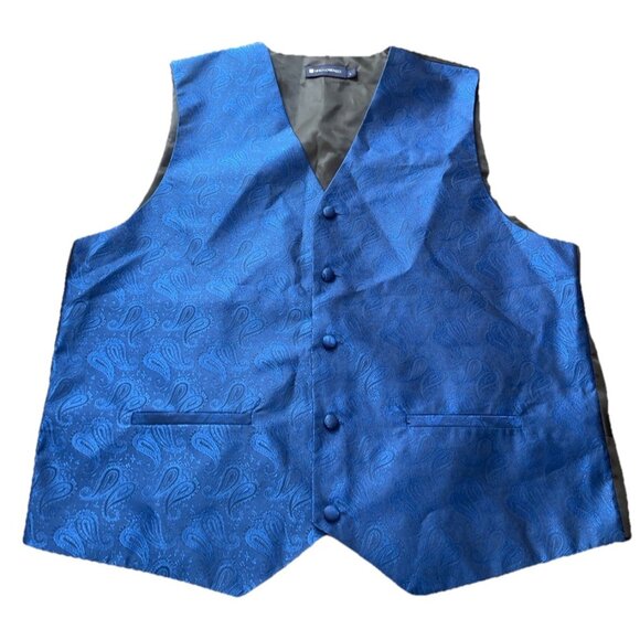 Vintage Pierre Cardin Vest Mens sz Large Blue Paisley V Neck Sleeveless Button - Picture 1 of 13